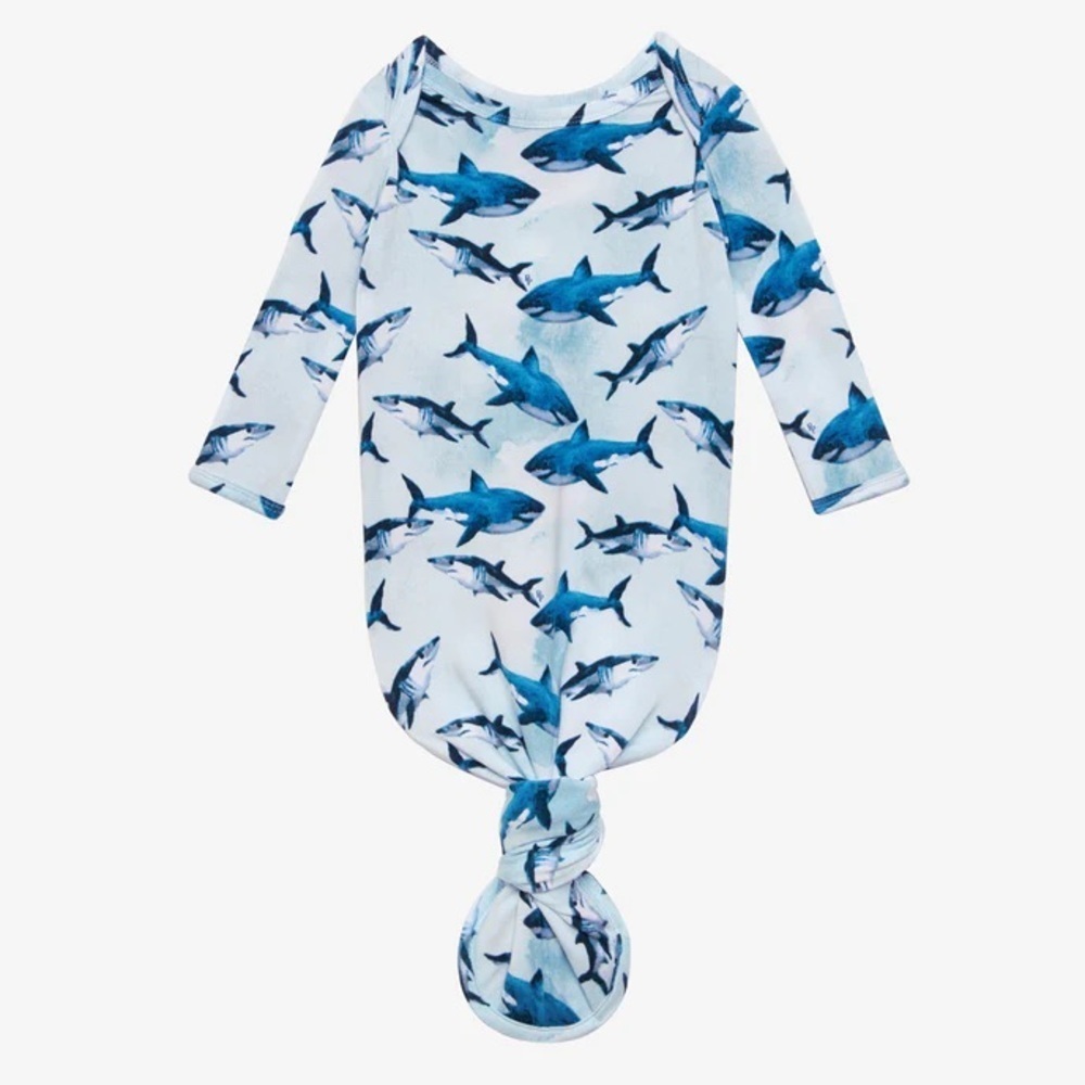 Posh Peanut Blue Shark Print knotted gown 0-3 Mnths